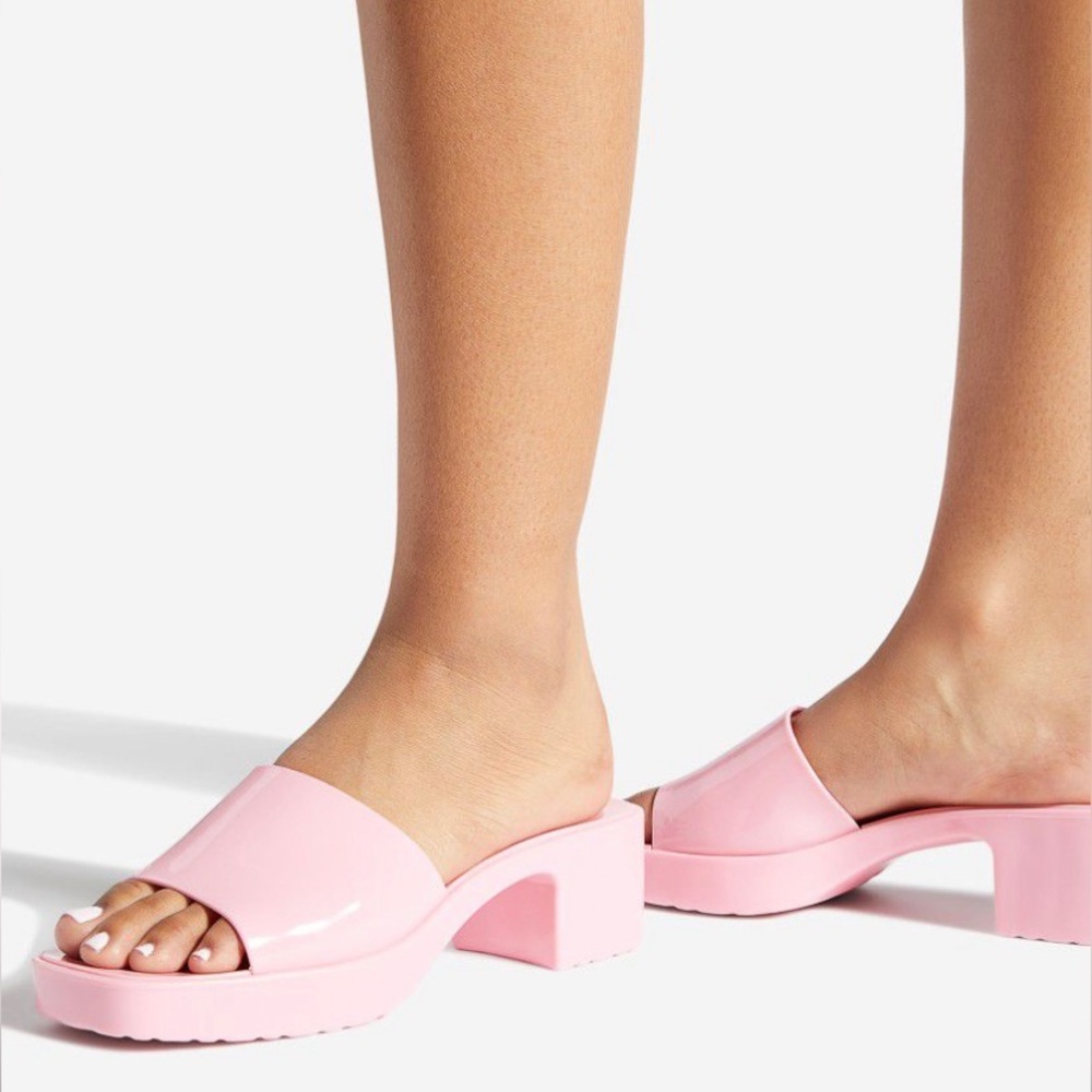 Baby Pink Slip On Open Toe Chunky Heels Size 6